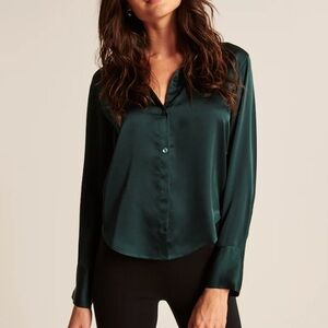 Abercrombie Long-Sleeve Satin Button-Up Shirt